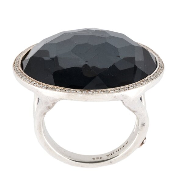 IPPOLITA DIAMOND 0.34 CTW & QUARTZ & HEMATINE SS DOUBLET STELLA COCKTAIL RING - Picture 4 of 8